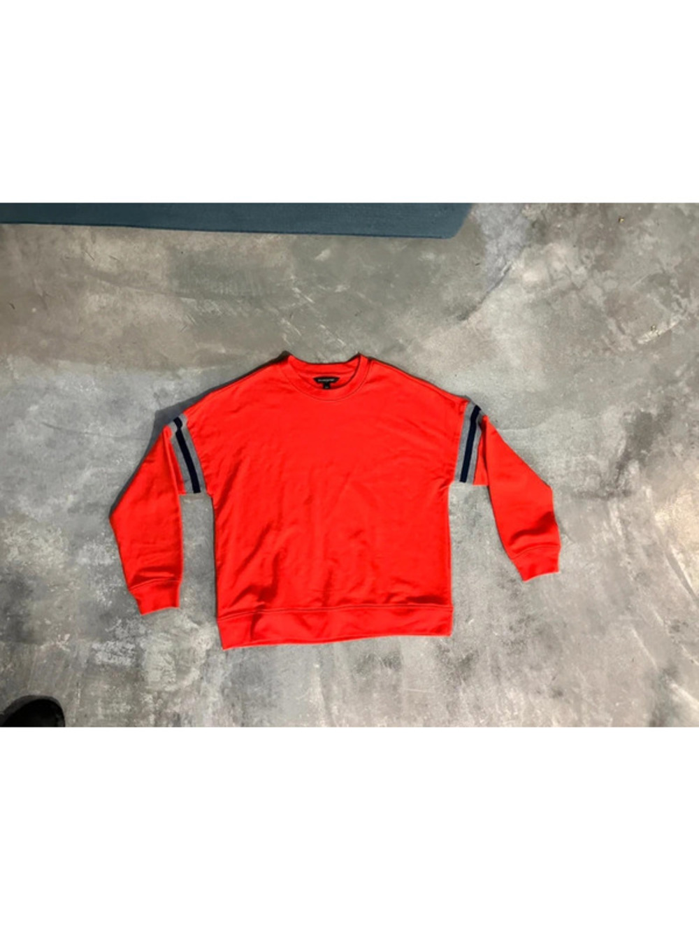Banana Republic Womens XS Crewneck Sweatshirt Red Orange Varsity Stripe Sleeve